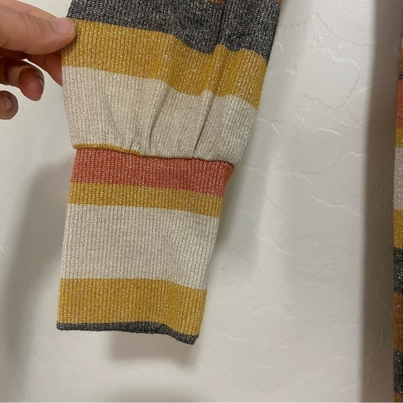 Band of Gypsies Dazed and Confused Stretch Shimmer Striped Mock Neck Shift Dress - Picture 6 of 8